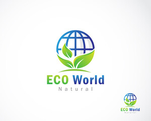 eco world logo creative nature globe care nature design concept
