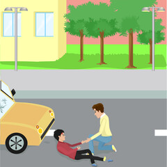 The driver, who hit the pedestrian on the street, is trying to save him.