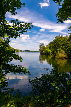 M&ouml;hnesee (Moehne Reservoir) is a water reservoir and a popular recreation ans sports area near Soest and Arnsberg Sauerland Germany with sailing boats. Idyllic natural reserve bay called &ldquo;Heve-Arm&ldquo;  