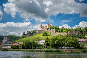 Fototapeta na wymiar Cityscape of Würzburg with Fortress and Main River, Germany