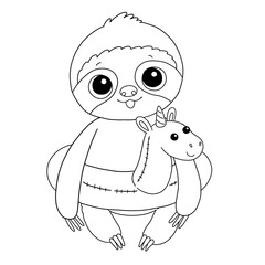 Baby sloth with unicorn rubber ring coloring page