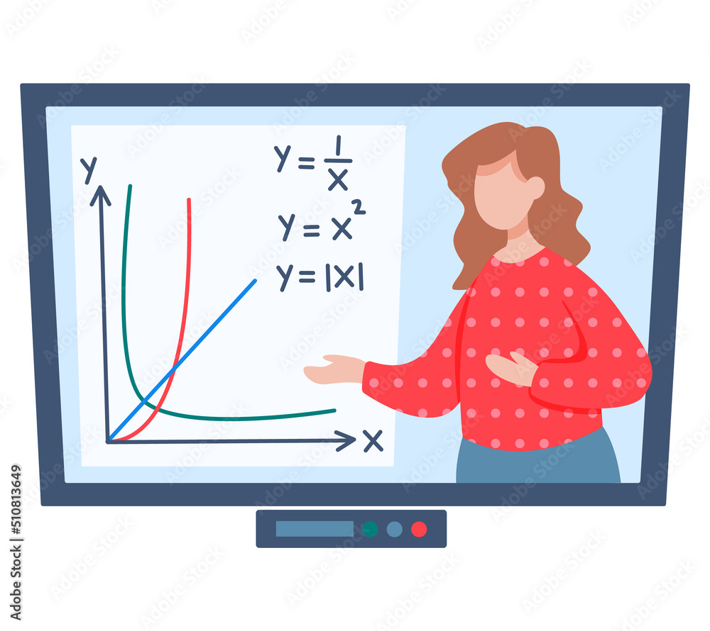 Poster online education concept. e-learning, home schooling. students learn math with distance lecture work
