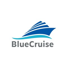 Cruise ship, blue ocean waves logo abstract vector design