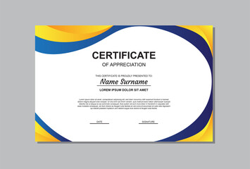 Fototapeta premium certificate template design in yellow and blue colors.