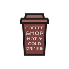Vector logo with text on brown cup of takeaway coffee