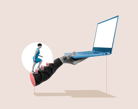 Climbing the career ladder. Digital technologies and education. Art collage.