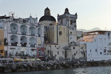 Ischia - Scorcio della Cattedrale dal Pontile Aragonese al tramonto