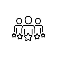 Business client line icon in flat style. Team and 5 stars symbol isolated on white. Leadership concept. Vector group of people icon in black People with rating Simple teamwork icon Vector illustration