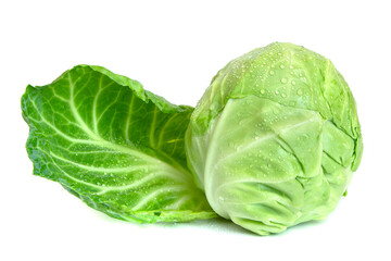 Obraz premium cabbage with drops of water isolated on white background