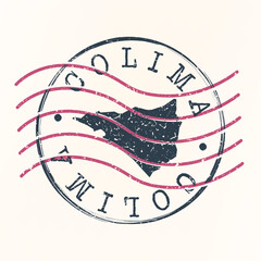 Colima, Mexico Stamp Map Postal. Silhouette. Passport Round Design. Vector Icon. Design Retro Travel National Symbol.