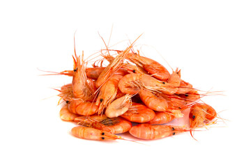 Pile of shrimps isolated on white background