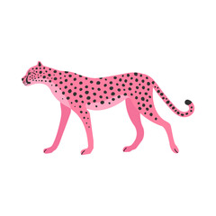 Vector flat hand drawn pink cheetah isolated on white background