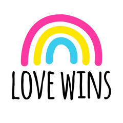 Vector hand drawn doodle sketch pansexual flag rainbow and love wins isolated on white background