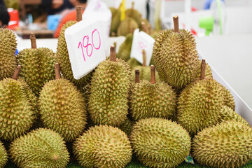 Durian fruit for sale to buyers in the Thai fruit market Durian is known as the fruit king of Thailand.