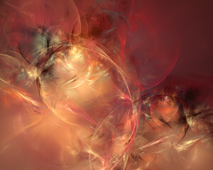 Abstract fractal art background in warm colours which perhaps suggests gas, smoke and bubbles.
