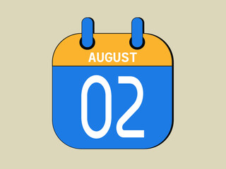Day 2 august calendar template. Blue calendar for august days.