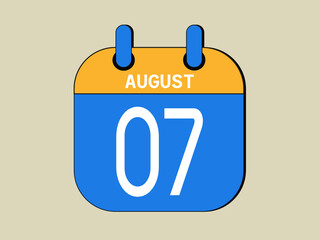 Day 7 august calendar template. Blue calendar for august days.