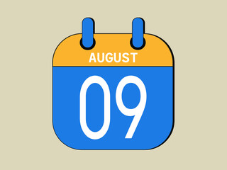 Day 9 august calendar template. Blue calendar for august days.