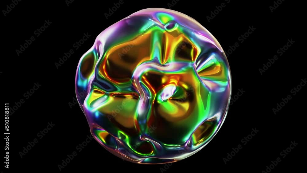 Poster realistic looping 3d animation of the beautiful abstract morphing liquid colorful glass dark sphere 