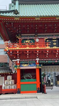 COLORFUL architectural details of the “Kandamyojin” shrine, one of the honorable historic shrine of Tokyo Japan moved to this location in 1603.  Shot taken on a rainy weekday June 14th year 2022