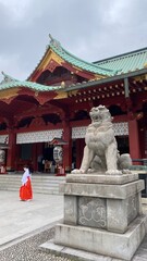 The Japanese shrine scene on a daily week, prayers and worship of our beautiful beliefs, shot taken on a rainy weekday year 2022 June 14th.  “Kandamyojin”