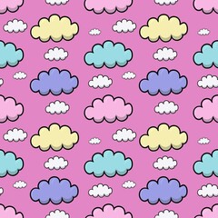 Delicate print, Multicolored clouds in cartoon style, seamless square pattern