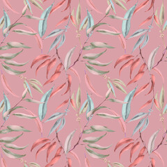 Repeat Botanical Pattern Pastel Leaves Background