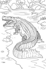 Prehistoric extinct alligator - Deinosuchus. Terrible crocodile. Drawing with extinct predators reptiles.