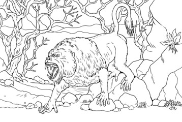 Prehistoric primates - dinopithecus. Monster baboon. Ancestors of humans for coloring book.