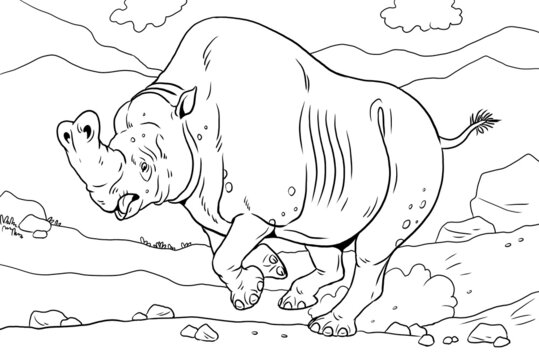 Prehistoric animal - embolotherium. Drawing with extinct animals. Template for coloring book.