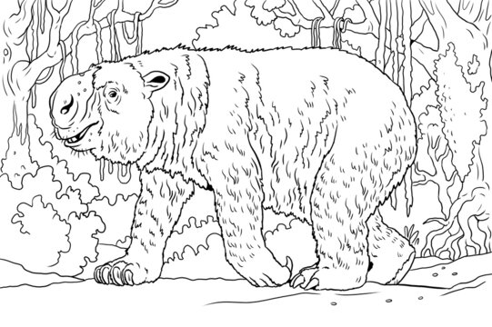 Prehistoric animal - diprotodon. Drawing with extinct animals. Template for coloring book.