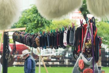 Georgian traditional handmade hats and socks for sale in the street. High quality photo