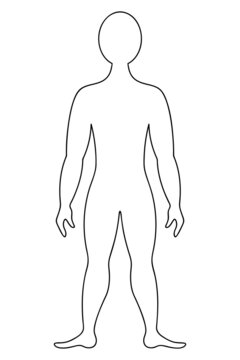 The human body. Sketch. Vector illustration. A muscular man in full height. Unknown person. Outline on an isolated background. Doodle style. Medical topics. An idea for web design.