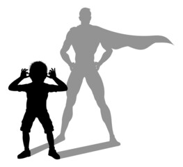 Superhero Child Kid With Super Hero Shadow