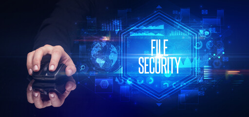 hand holding wireless peripheral, cyber security concept