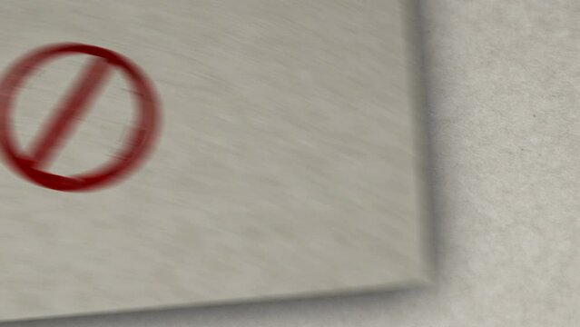 Banned stamp loopable and seamless animation. Hand stamping impact. Ban, restricted and prohibited symbol 3D rendered loop concept.