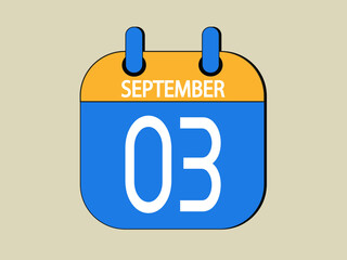 Day 3 september calendar template. Blue calendar for september days.