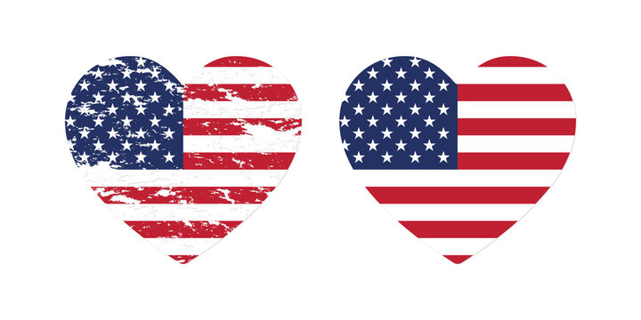 American Hearts Distressed USA flag I love America Independence Day of United States Heart Shape Flags