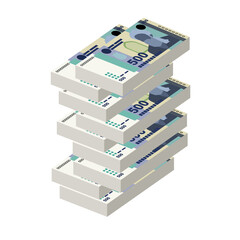 Fototapeta premium Tajik Somoni Vector Illustration. Huge packs of Tajikistan money set bundle banknotes. Paper money 500 TJS. Flat style. Isolated on white background. Simple minimal design.