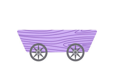 Fototapeta na wymiar Garden wooden cart. Farm wheelbarrow. Box on wheels. Flat, cartoon, isolated