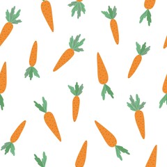 Carrots seamless pattern, fresh vegetable vector illustration, healthy organic food concept, Easter holiday celebration element, vegan diet, farm products, harvest time decor for textile, gift paper