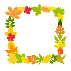 Naklejka na ściany i meble Autumn leaves rectangular frame simple vector minimalist concept flat style illustration, multicolored natural floral arrangement for invitations, greeting cards, booklet, autumn holiday decor