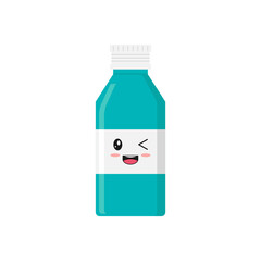 A cute character with a smile in the form of liquid medicine, syrup. Throat medicine, antipyretic on a white background.
