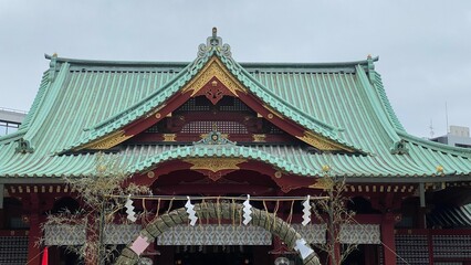 The June Shinto religious ritual at the shrine of Japan, going through the ring of Kaya, for...