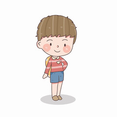 cute little boy student with school bag and standing, vector and illustration