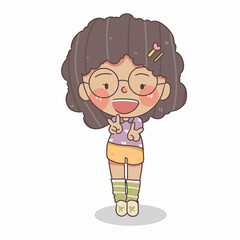 cute little girl stand and show ok finger, vector and illustration