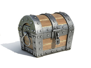 Locked treasure chest on white background 3d rendering