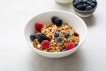 Close up of granola and berry for breakfast food - Powered by Adobe