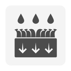 Stormwater and infiltration in lawn or drainage basin vector icon. Include cross section of soil, grass, rain, rainwater, groundwater to detention, retention and percolation into soil at underground.

