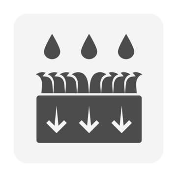 Stormwater and infiltration in lawn or drainage basin vector icon. Include cross section of soil, grass, rain, rainwater, groundwater to detention, retention and percolation into soil at underground.
